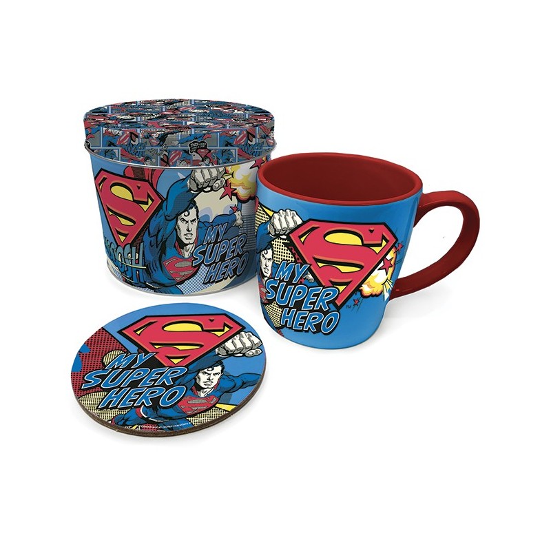 Lata regalo taza + posavasos Superman