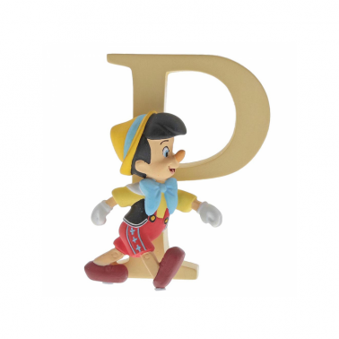 Letra Inicial P con figura de Pinocho